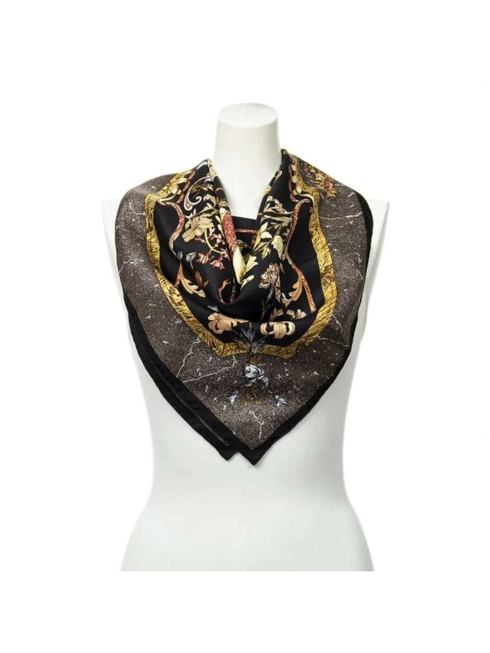 Hermes Scarf Black Yellow Brown Silk